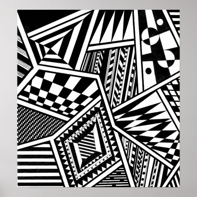 abstract geometric shapes black white pattern hand poster (Front)