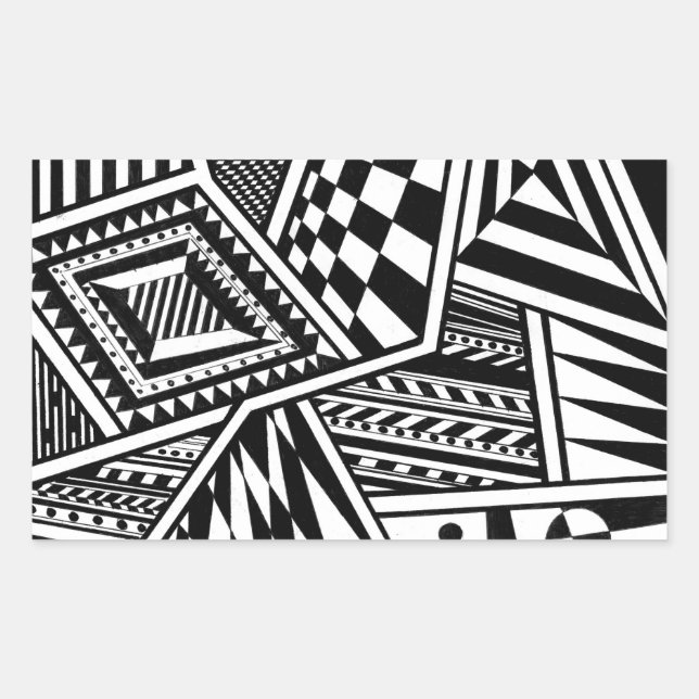 abstract geometric shapes black white pattern hand rectangular sticker (Front)