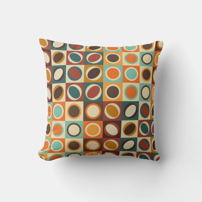 Abstract Geometric Shapes in Retro Colours Cushion (Front)