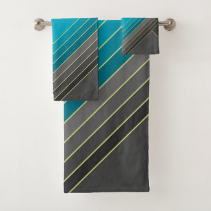 Abstract geometric shapes in teal and greys bath towel set