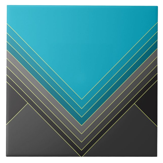 Abstract geometric shapes in teal and greys ceramic tile (Front)