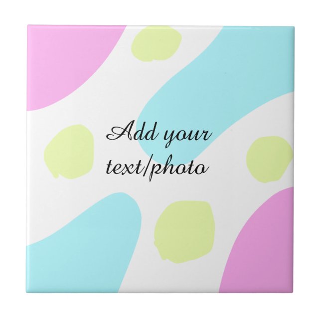 Abstract geometric shapes pastel add name photo ba ceramic tile (Front)