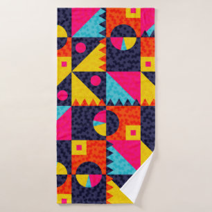 Abstract geometric shapes. Retro colourful illustr Bath Towel