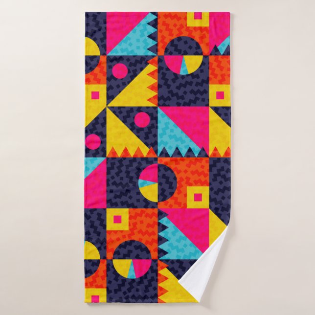 Abstract geometric shapes. Retro colourful illustr Bath Towel (Bath Towel)