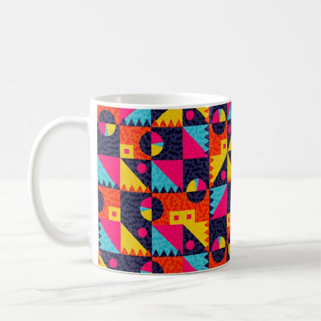 Abstract geometric shapes. Retro colourful illustr Coffee Mug (Left)