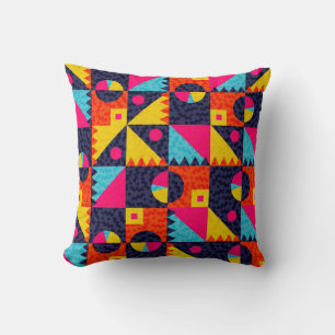 Abstract geometric shapes. Retro colourful illustr Cushion
