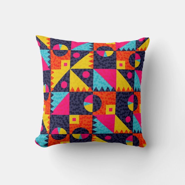 Abstract geometric shapes. Retro colourful illustr Cushion (Front)