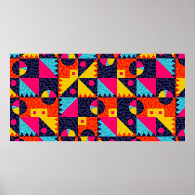 Abstract geometric shapes. Retro colourful illustr Poster (Front)
