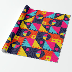 Abstract geometric shapes. Retro colourful illustr Wrapping Paper