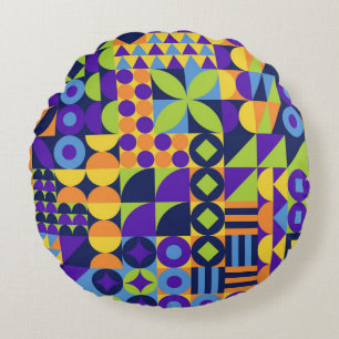 Abstract geometric shapes seamless pattern round cushion