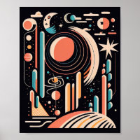 Abstract geometric space planet. Vintage cosmos