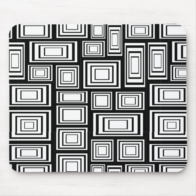 Abstract geometric squares black and white pattern mouse pad (Front)