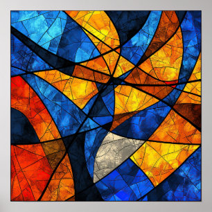Abstract geometric stained glass pattern poster