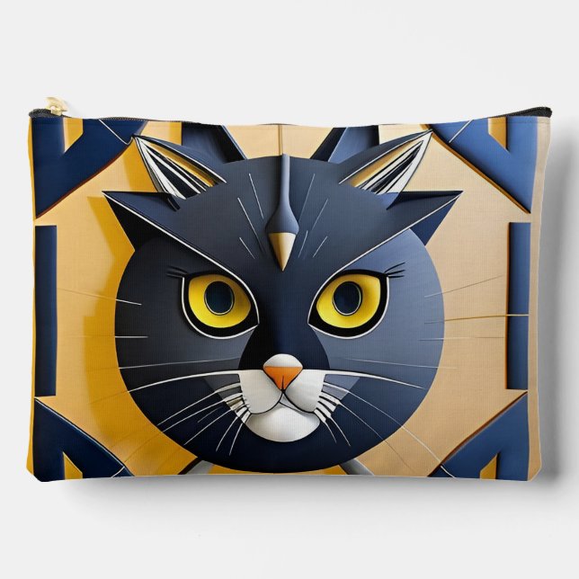Abstract Geometric Stylised Cat Accessory Pouch (Front)