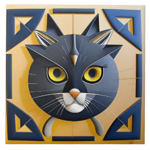Abstract Geometric Stylised Cat Ceramic Tile