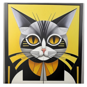 Abstract Geometric Stylised Cat Ceramic Tile
