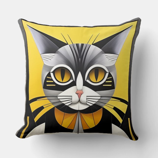Abstract Geometric Stylised Cat Cushion (Front)
