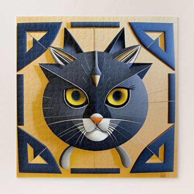 Abstract Geometric Stylised Cat Jigsaw Puzzle (Vertical)