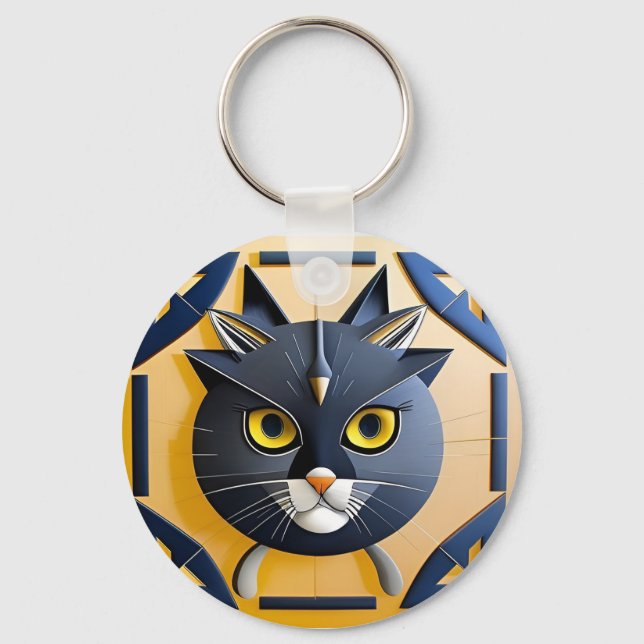 Abstract Geometric Stylised Cat Key Ring (Front)