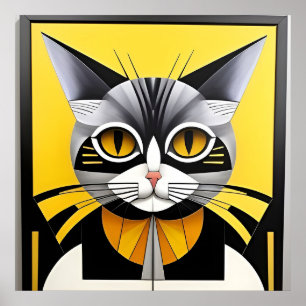 Abstract Geometric Stylised Cat Poster