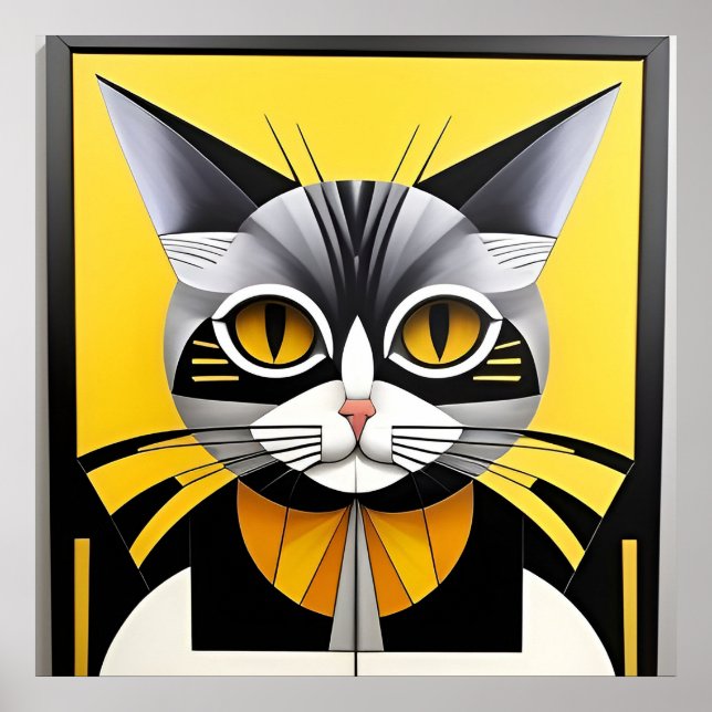 Abstract Geometric Stylised Cat Poster (Front)