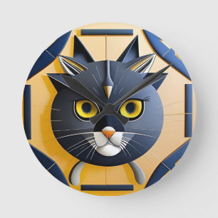 Abstract Geometric Stylised Cat Round Clock