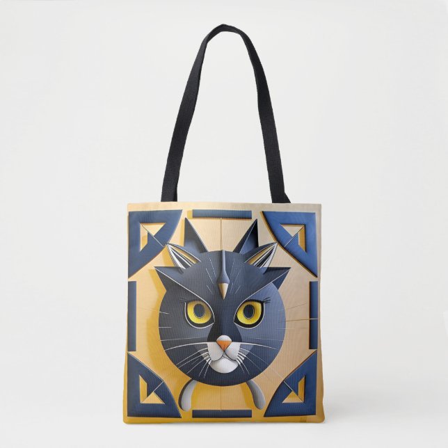 Abstract Geometric Stylised Cat Tote Bag (Front)