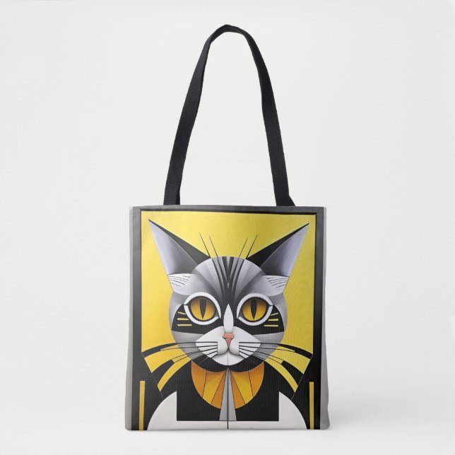 Abstract Geometric Stylised Cat Tote Bag (Front)