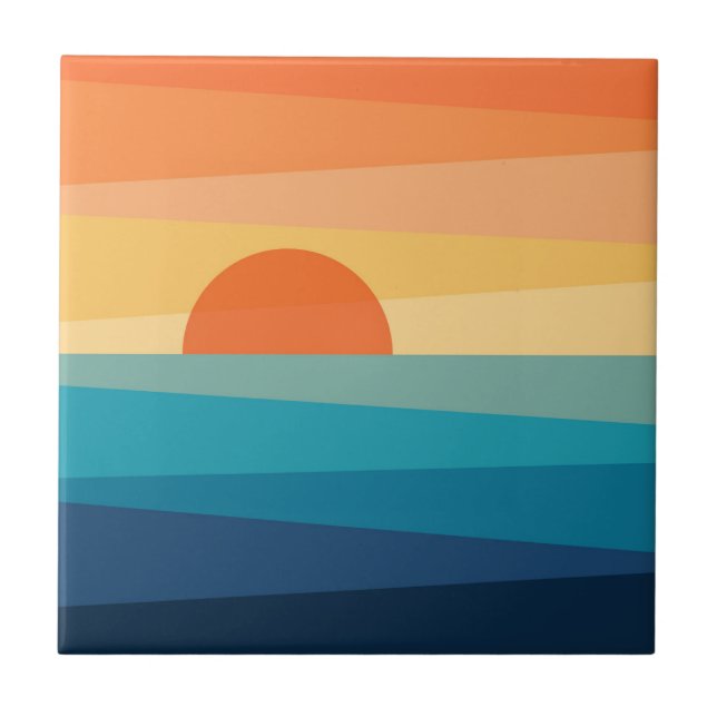 Abstract geometric sunrise ceramic tile (Front)