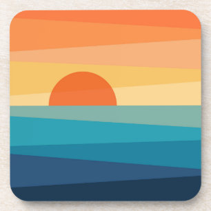 Abstract geometric sunrise coaster