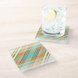 Abstract Geometric Tartan Pattern Cream Drinks Bar Glass Coaster