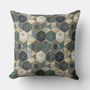 Abstract Geometric Teal & Gold Modern Pattern Cushion