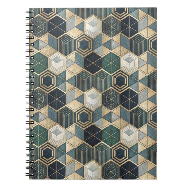Abstract Geometric Teal & Gold Modern Pattern Notebook (Front)