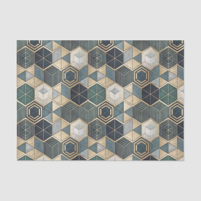 Abstract Geometric Teal & Gold Modern Pattern Tissue Paper (Front)