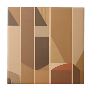 Abstract Geometric Terracotta Midcentury Modern Ceramic Tile