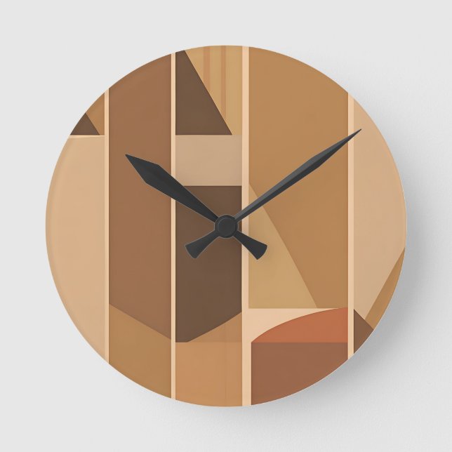 Abstract Geometric Terracotta Midcentury Modern Round Clock (Front)