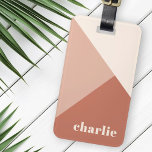 Abstract geometric terracotta shades custom name luggage tag<br><div class="desc">Modern luggage tag featuring geometric shapes in shade of terracotta and cream and your custom name or text in a retro font.</div>