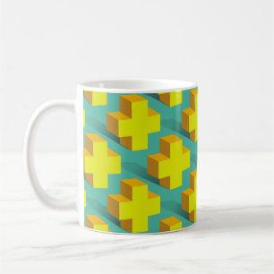 Abstract geometric texture of yellow crosses on a coffee mug