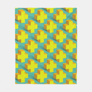 Abstract geometric texture of yellow crosses on a fleece blanket