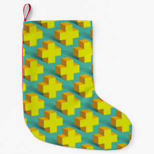 Abstract geometric texture of yellow crosses on a  small christmas stocking