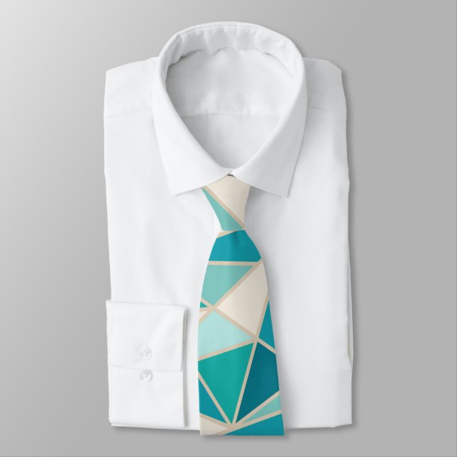 Abstract Geometric Triangles, Lagoon, Blue, Sand Tie (Tied)