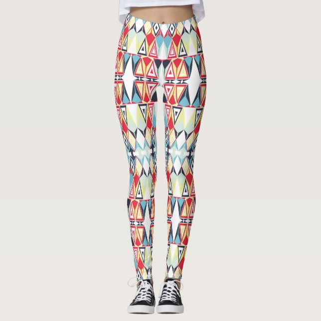 Abstract Geometric Tribal Line Pattern Leggings (Front)