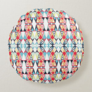 Abstract Geometric Tribal Line Pattern Round Cushion