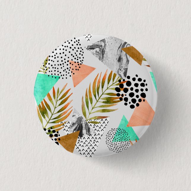 Abstract Geometric Tropical Leaf Pattern 3 Cm Round Badge (Front)