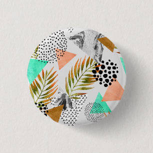 Abstract Geometric Tropical Leaf Pattern 3 Cm Round Badge