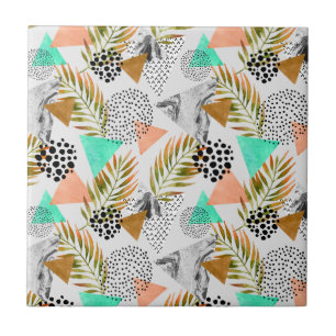 Abstract Geometric Tropical Leaf Pattern Ceramic Tile