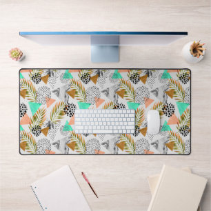 Abstract Geometric Tropical Leaf Pattern Desk Mat