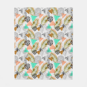 Abstract Geometric Tropical Leaf Pattern Fleece Blanket