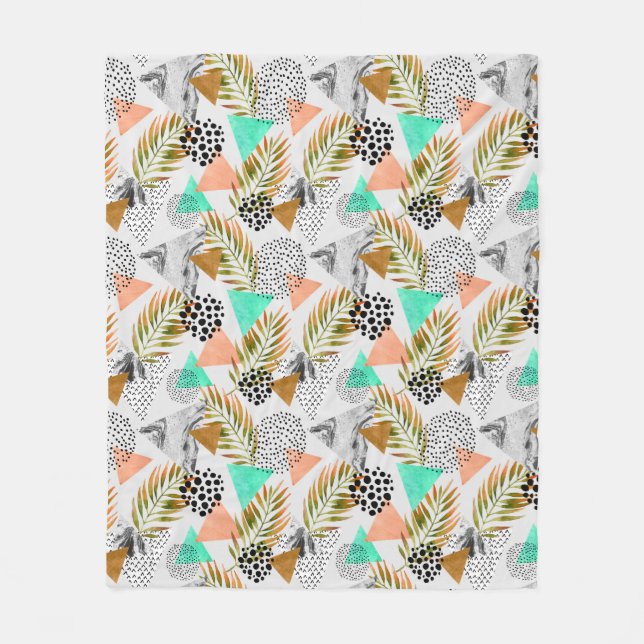 Abstract Geometric Tropical Leaf Pattern Fleece Blanket (Front)