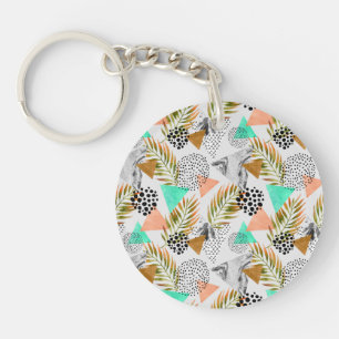 Abstract Geometric Tropical Leaf Pattern Key Ring